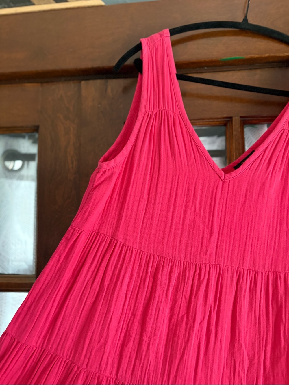 Quince 100% Organic Cotton Gauze Tiered Maxi Midi Dress in Amaranth Pink Medium - Picture 6 of 8